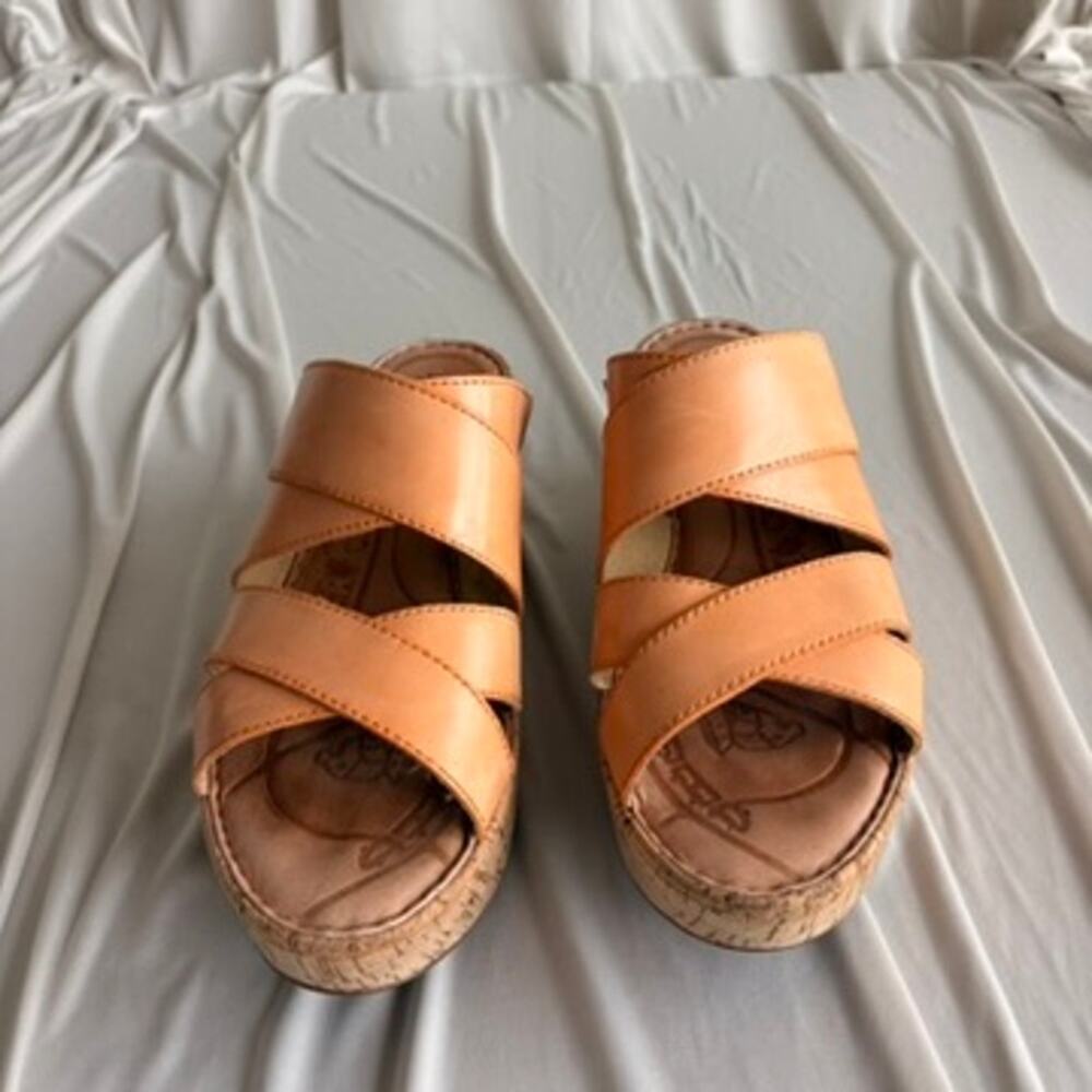 Børn Kapiti Cork Leather Wedge Sandals - Creamsicle Orange, Size 9 - Picture 3 of 11